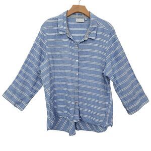 Habitat Shirt Womens XL Blue Striped Linen Coastal Nautical Minimalist Vacation